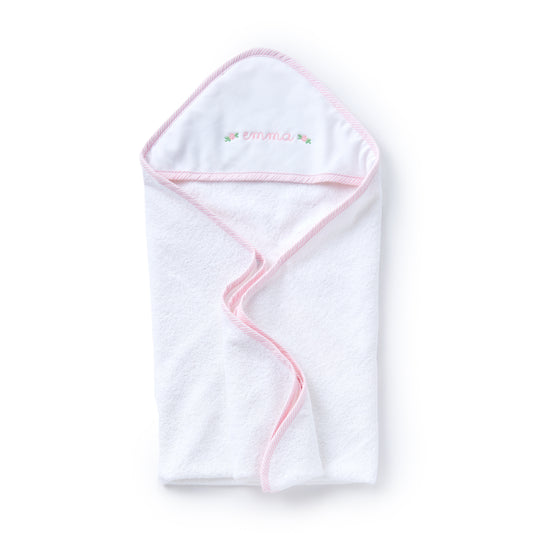 Hooded Towel, Pink Seersucker Trim