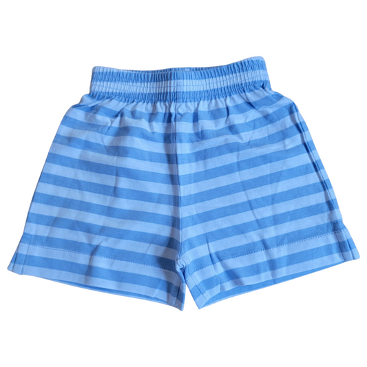 Boy Cotton Play Shorts, Sky Blue Wide Stripe
