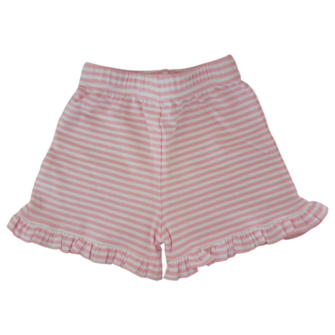 Girl Cotton Play Shorts, Lt. Pink Thin Stripe with Ruffle