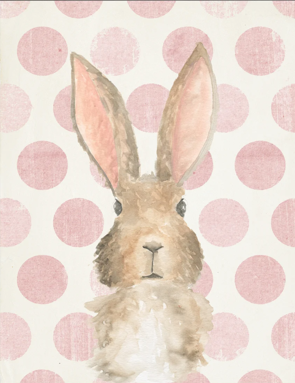 Framed Art, Watercolor Baby Bunny on Pink Dot