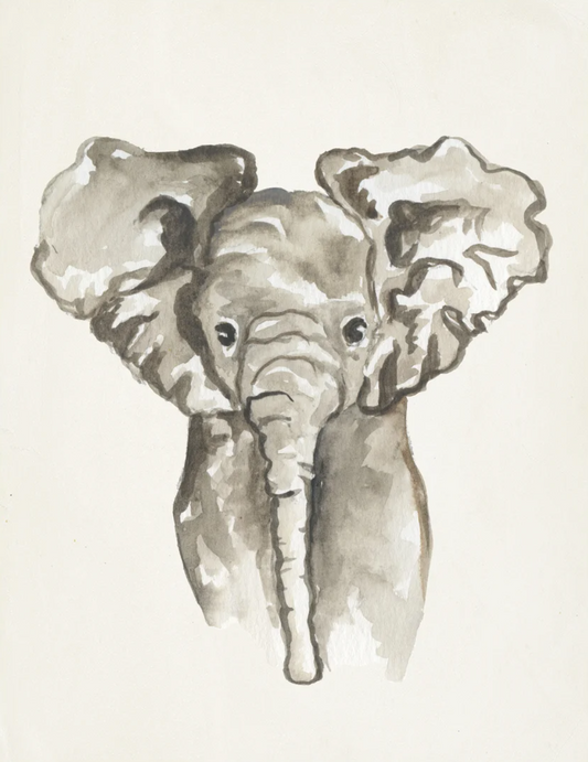 Framed Art, Watercolor Baby Elephant