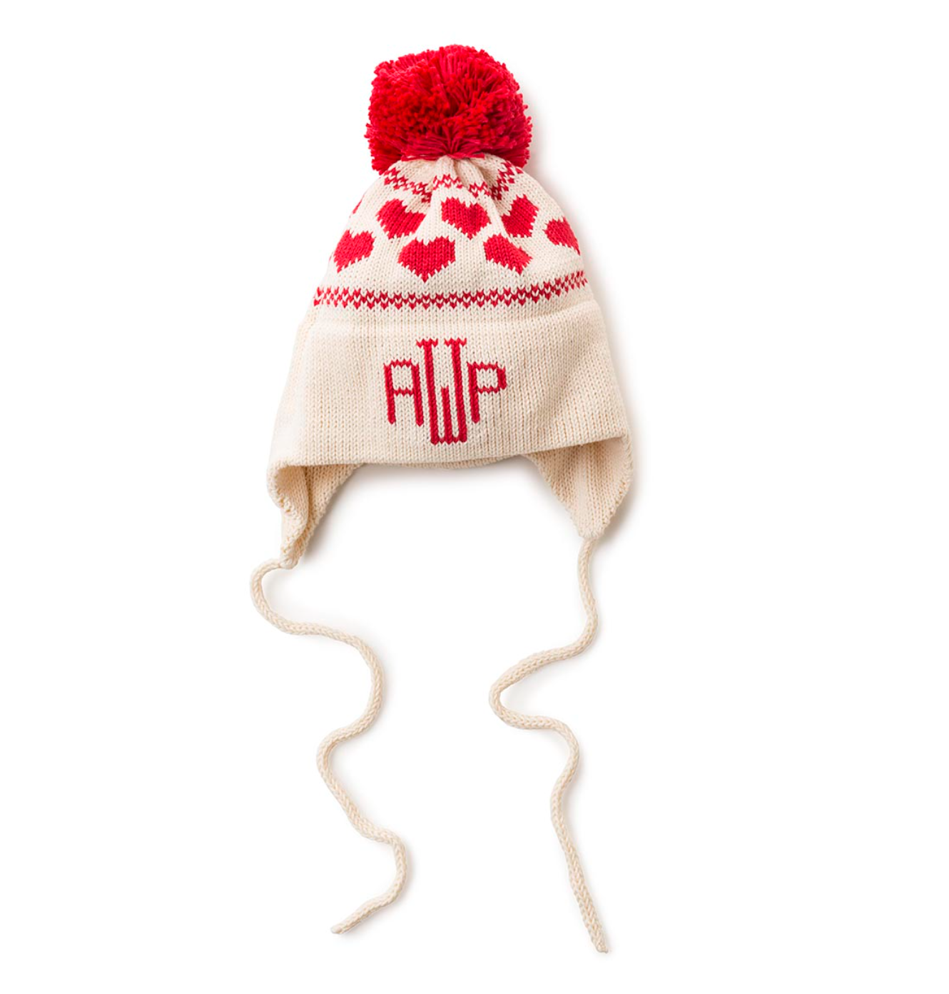 Ear Flap Hat with Monogram, Hearts
