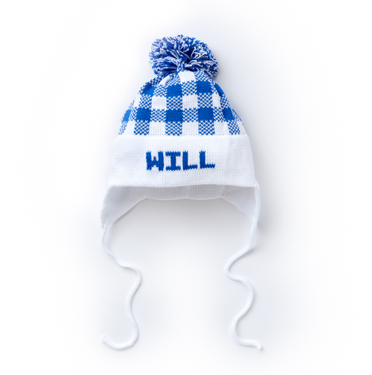 Ear Flap Hat with Name, Plaid