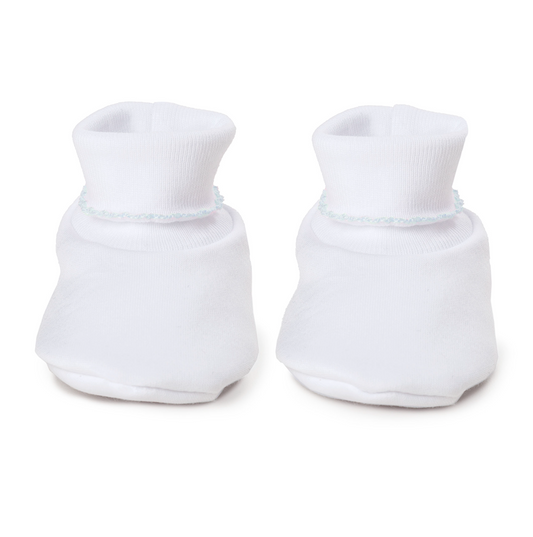 Infant Booties, White with Blue