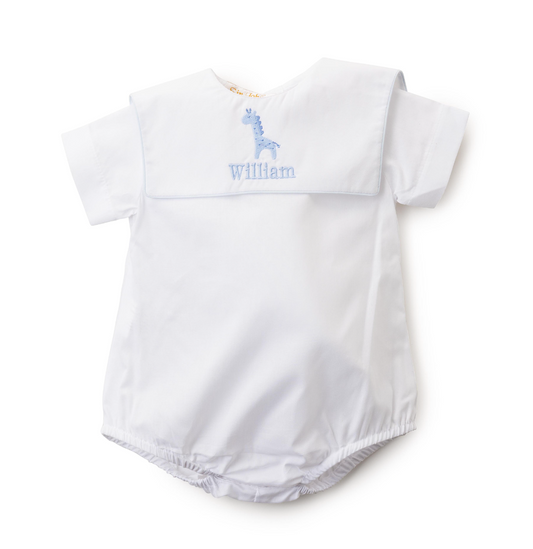 Boy's White with Blue Square Collar Bubble