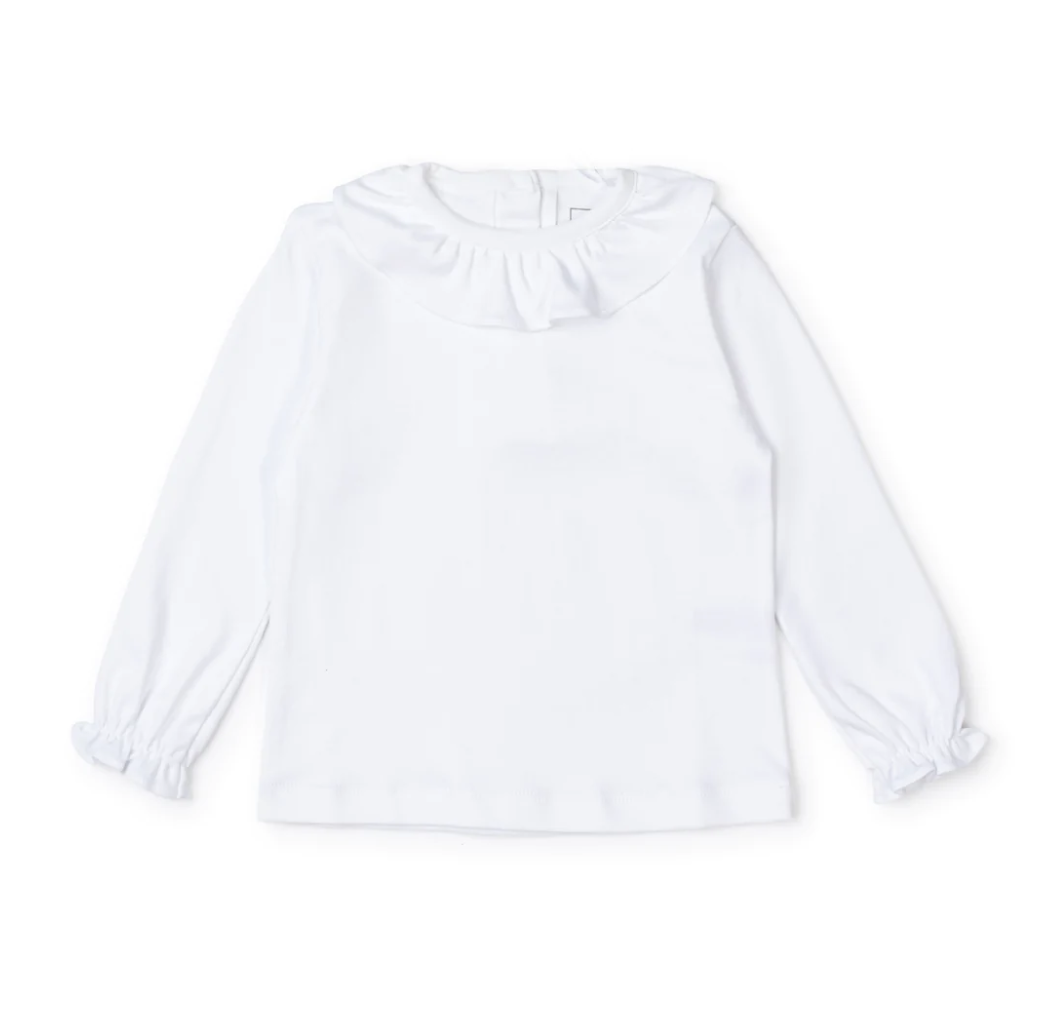 Lulu Girls Pima Ruffle Collar White Shirt