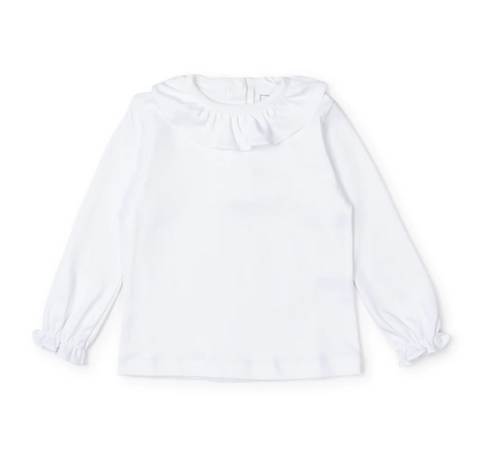 Lulu Girls Pima Ruffle Collar White Shirt