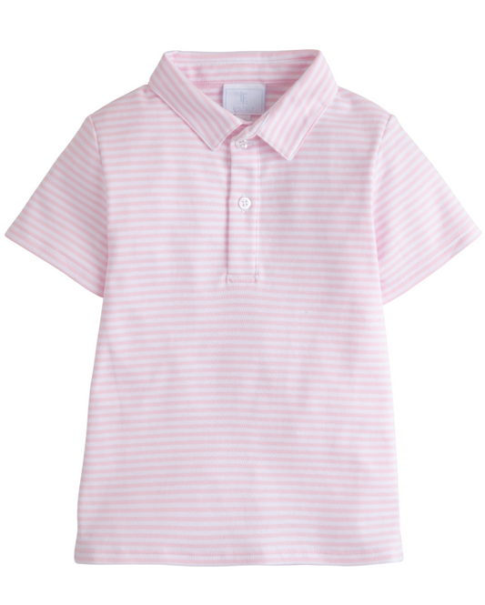 Short Sleeve Striped Polo Shirt, Pink