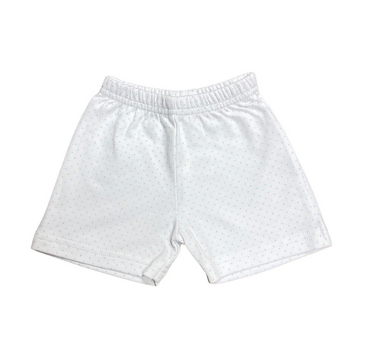 Boy's Cotton Play Shorts, White with Baby Blue Dot