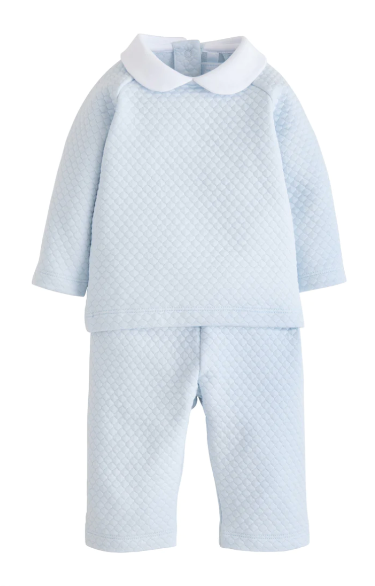 Boy's Quilted Pant Set, Light Blue