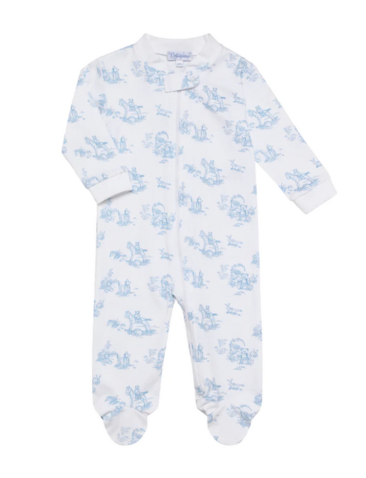Blue Toile Zippered Footie