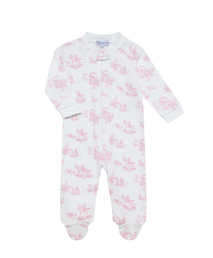 Pink Toile Zippered Footie