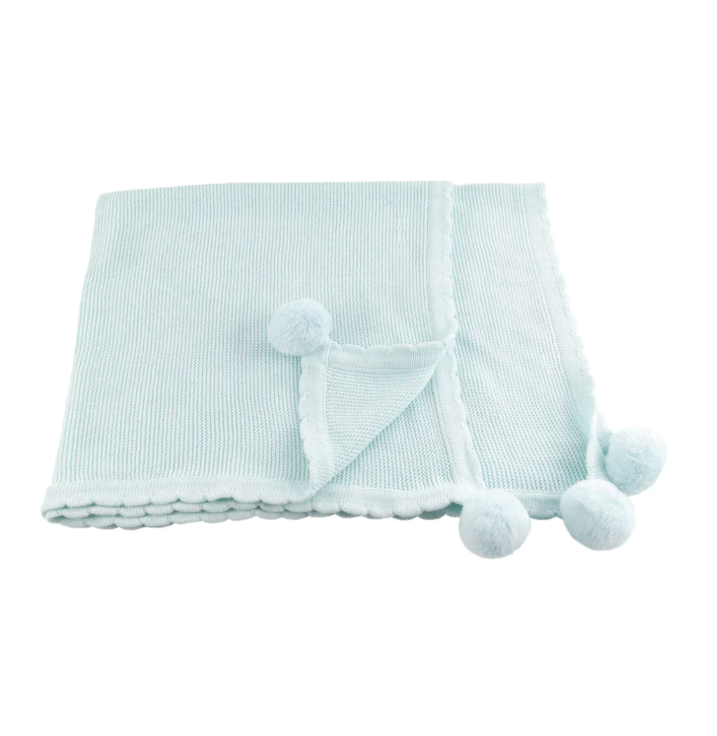 Pale Blue Pom Pom Blanket