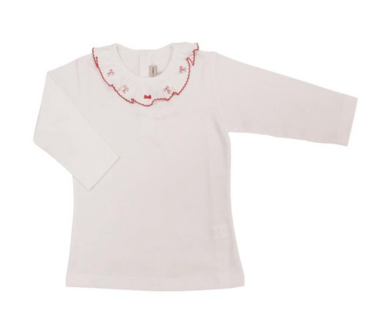 Girl Long Sleeve Pima Top with Candy Cane Embroidery