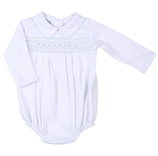 Taylor & Tyler Blue Smocked Collared Long Sleeve Bubble
