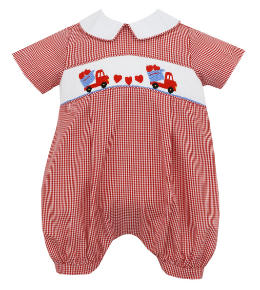 Red Smocked Hearts & Dump Truck Collared Bubble