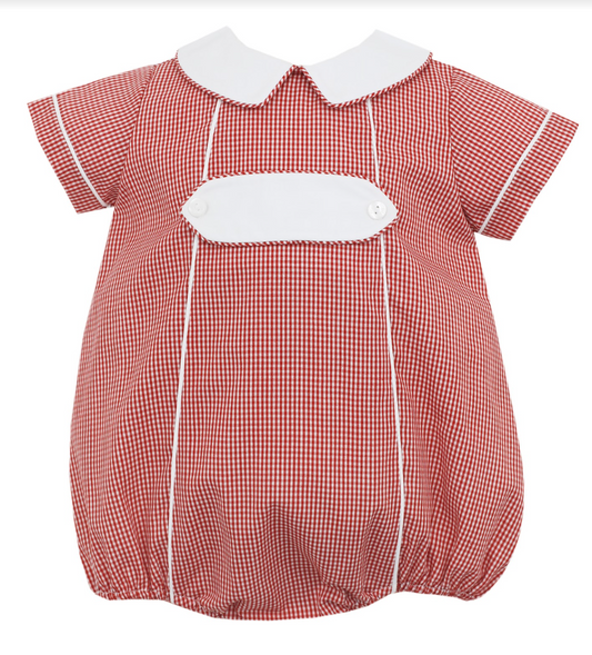 Red Gingham Boys Bubble with Tab