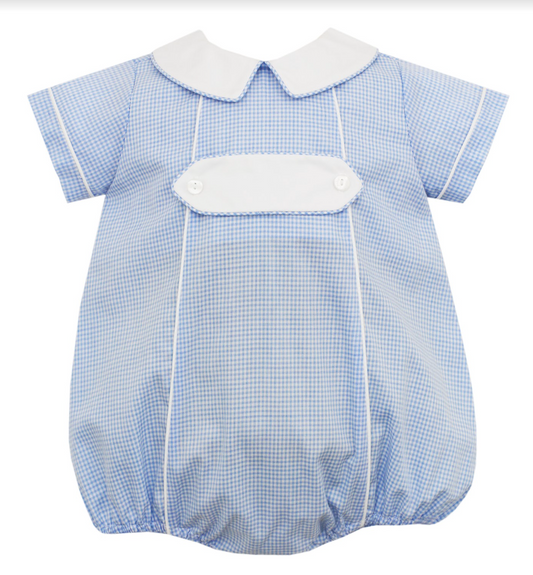 Blue Gingham Boys Bubble with Tab