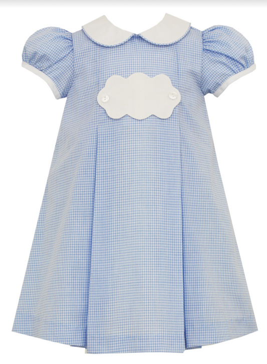 Blue Gingham Dress with Tab