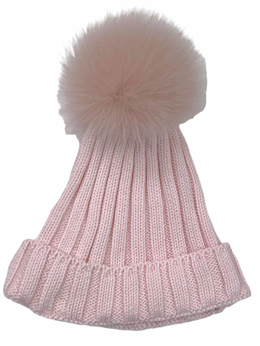 Toboggan Pink Hat with Pink Pom Pom