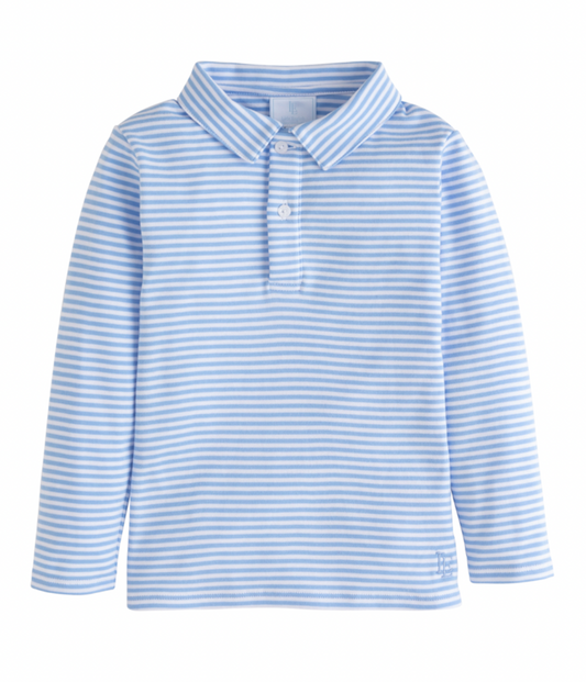 Long Sleeve Striped Polo, Light Blue Stripe