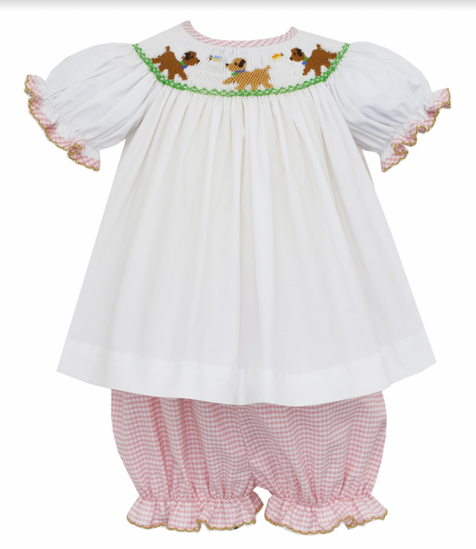 Girl's Smocked Puppies Bloomer Set