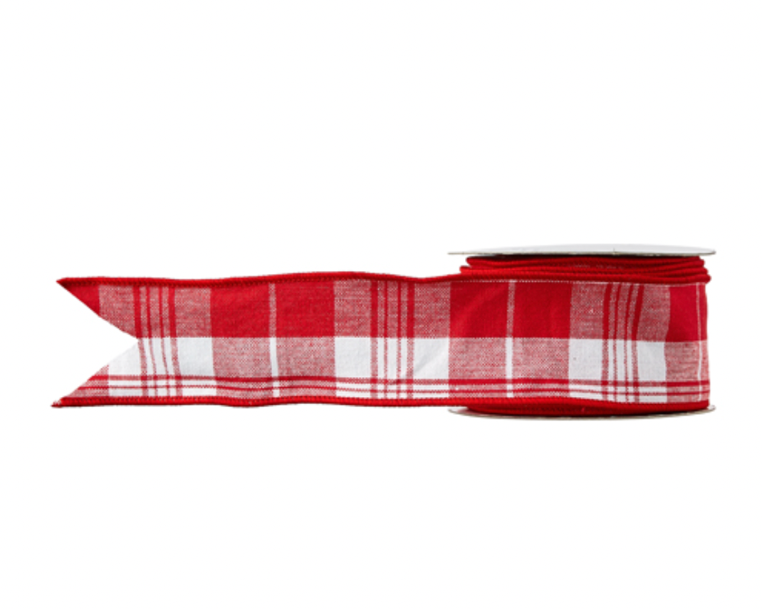 Red Plaid Wired Ribbon, 2.5"