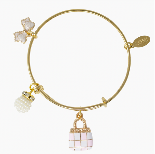 Purse & Bow Gold Bangle Bracelet