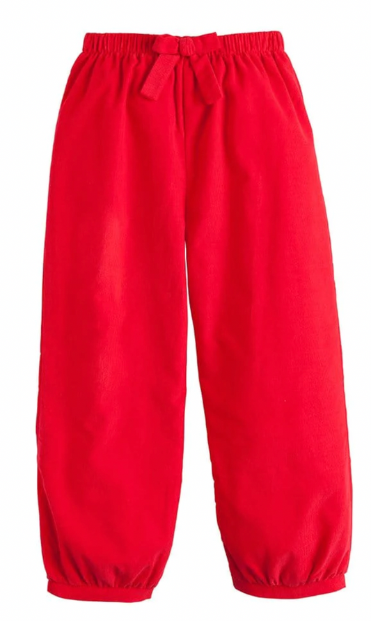 Girl's Banded Bow Red Corduroy Pants
