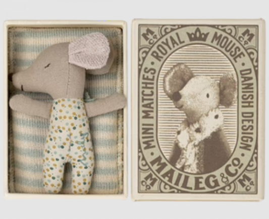 Blue Sleepy/Wakey Baby Mouse in Matchbox