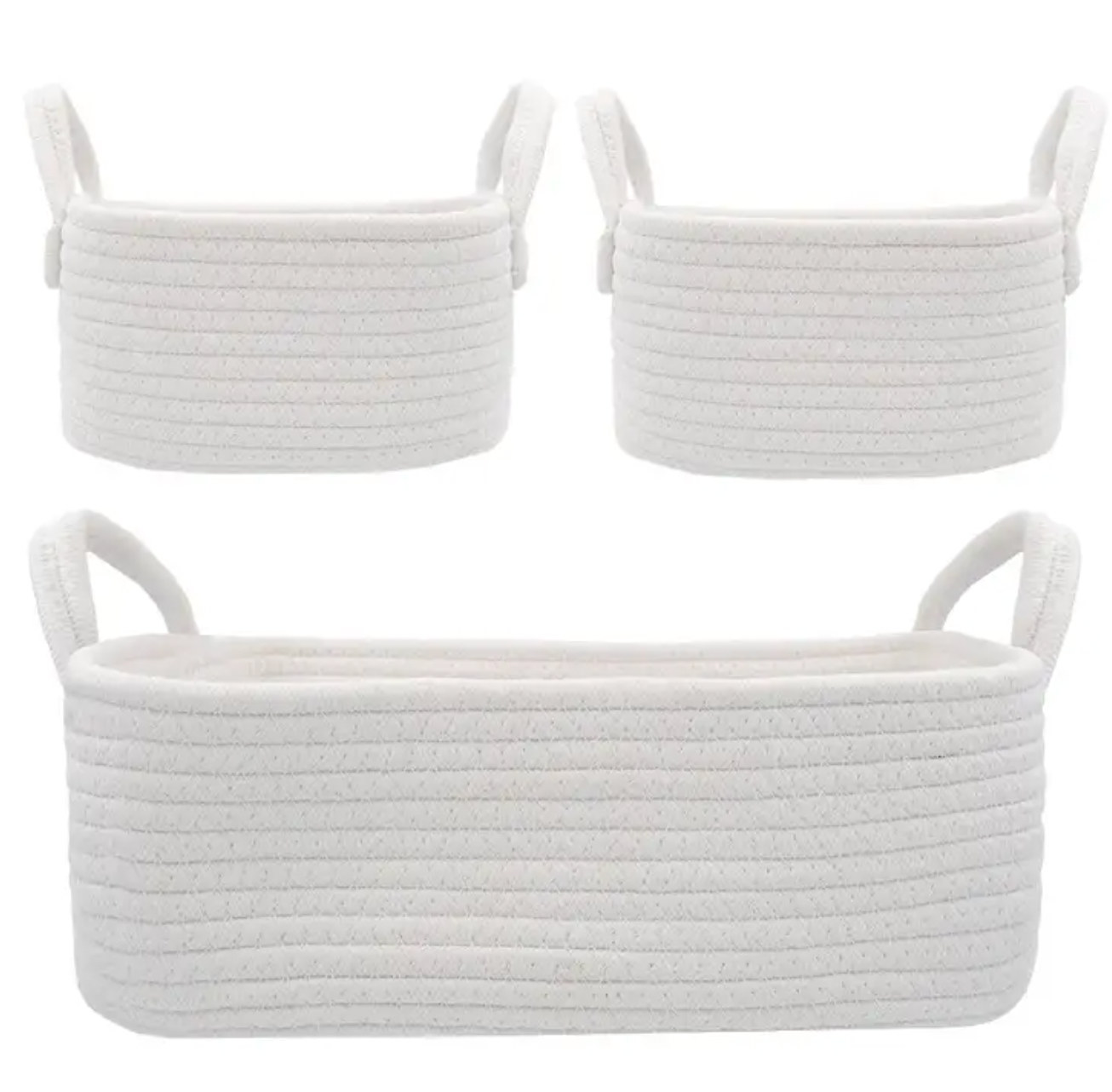 Set of 3 Cotton Rope Baskets, White