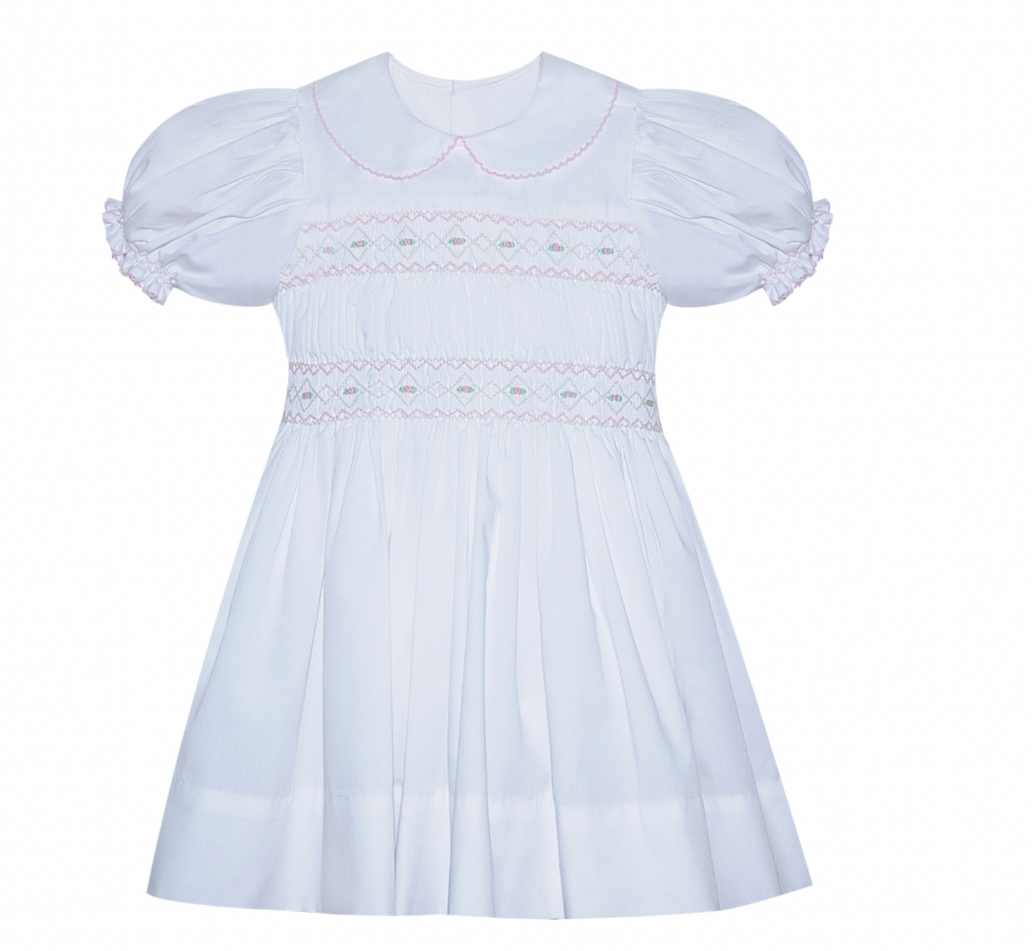 White Short Sleeve Corrinne Smocked Dress