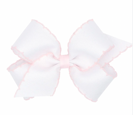 Medium Moonstitch Hair Bow, White with Pale Pink
