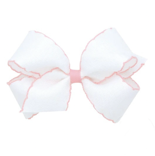 Mini Moonstitch Hair Bow, White with Light Pink