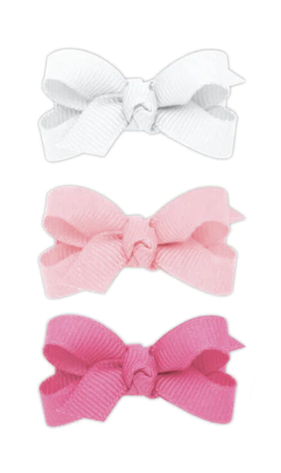 Baby Bow 3 Piece Hair Bow Set- White/Pinks