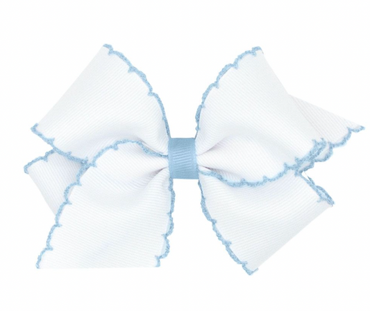 Mini Moonstitch Hair Bow, White with Millenium Blue