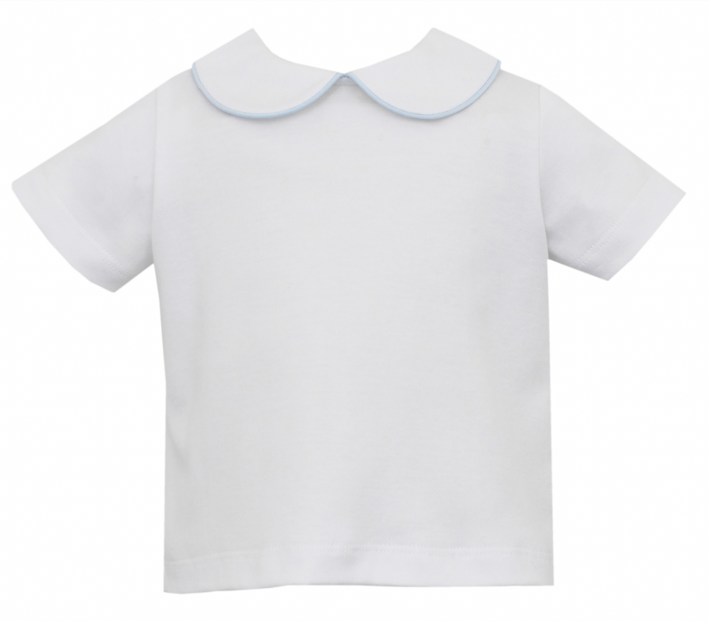Boy's Short Sleeve Knit Collared Shirt, White with Blue Piping
