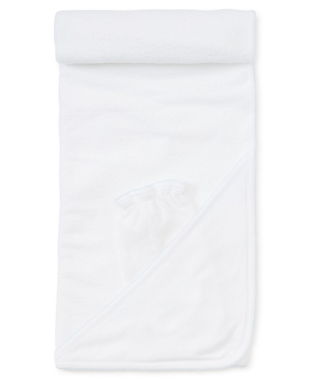 Towel with Mitt, White with Blue