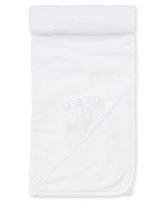 Towel with Mitt, White with Blue