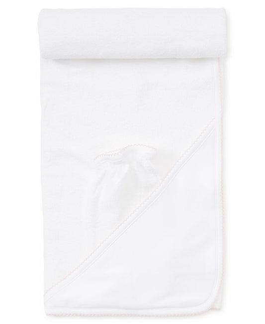 Towel with Mitt, White with Pink