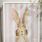 Framed Art, Watercolor Baby Bunny on Pink Stripe