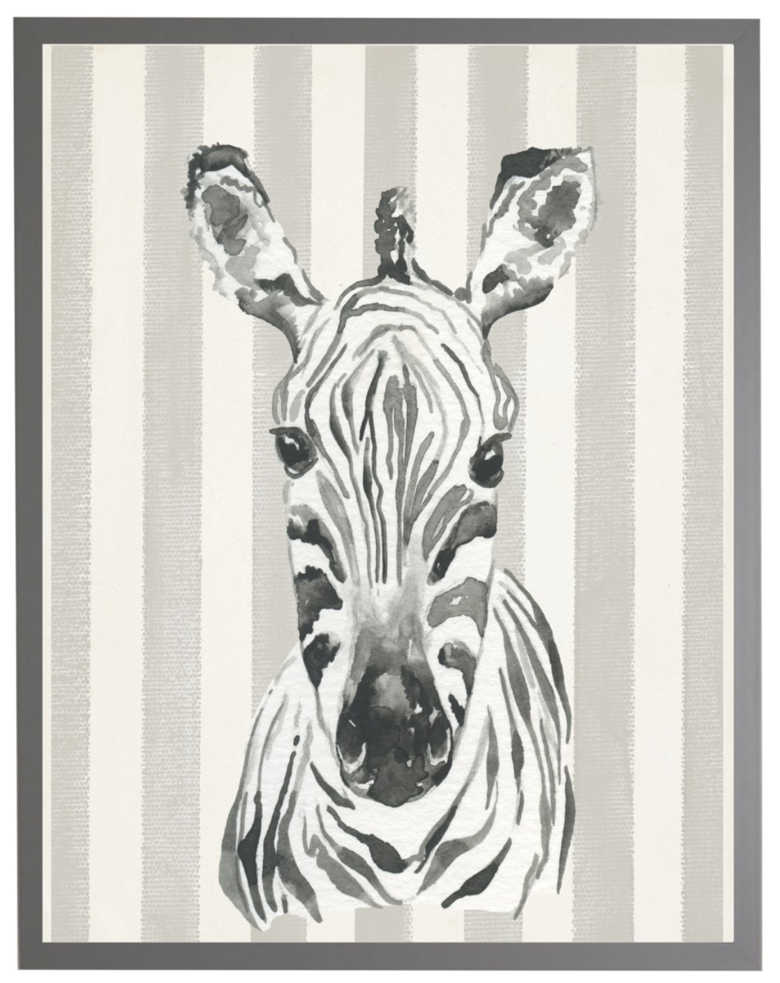 Framed Art, Watercolor Baby Zebra on Blue Stripe