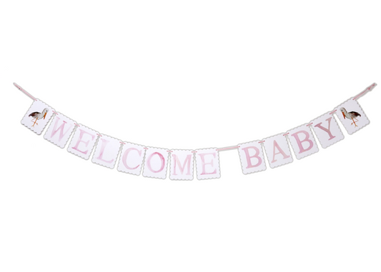 Welcome Baby Stork Banner, Reversible Pink or Blue