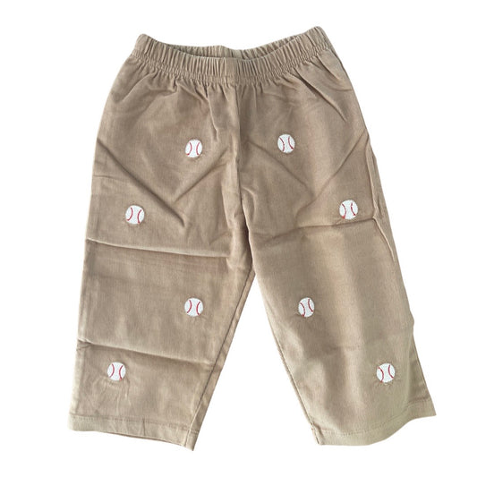 Boy's Baseball Embroidered Khaki Corduroy Pants