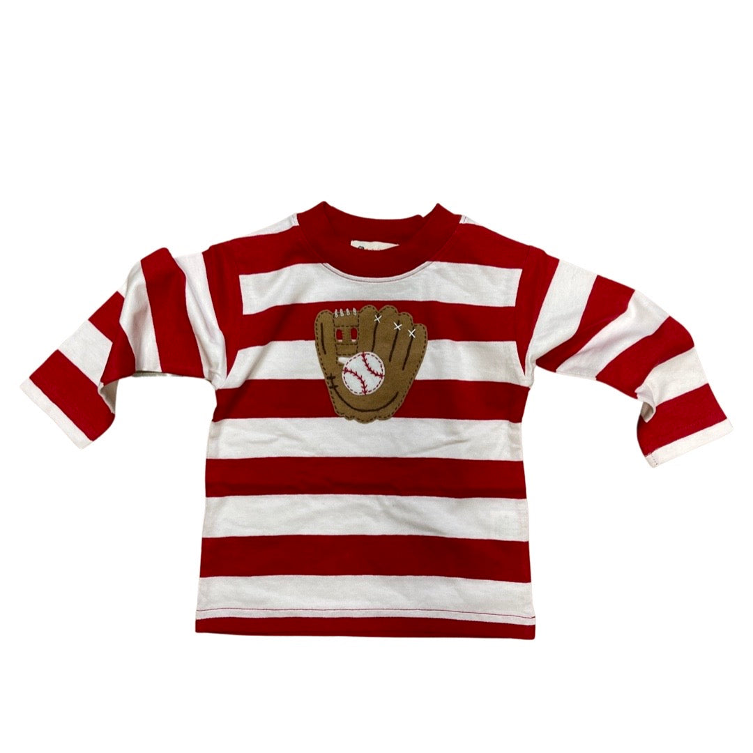 Red Striped Long Sleeve T-Shirt with Baseball Applique