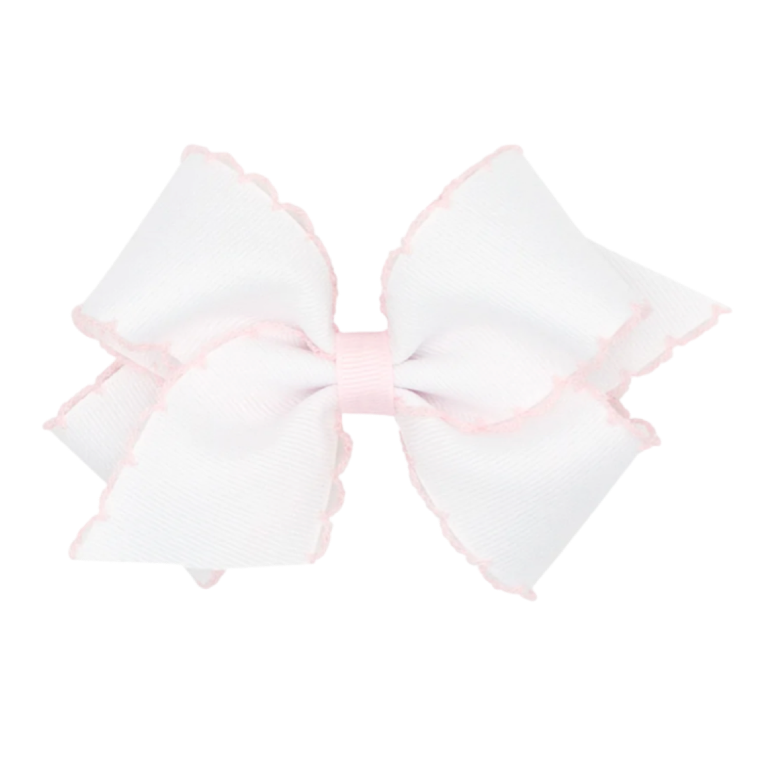 Mini King Moonstitch Hair Bow, White with Pale Pink