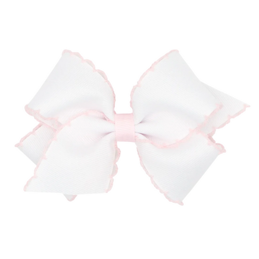 Mini King Moonstitch Hair Bow, White with Pale Pink