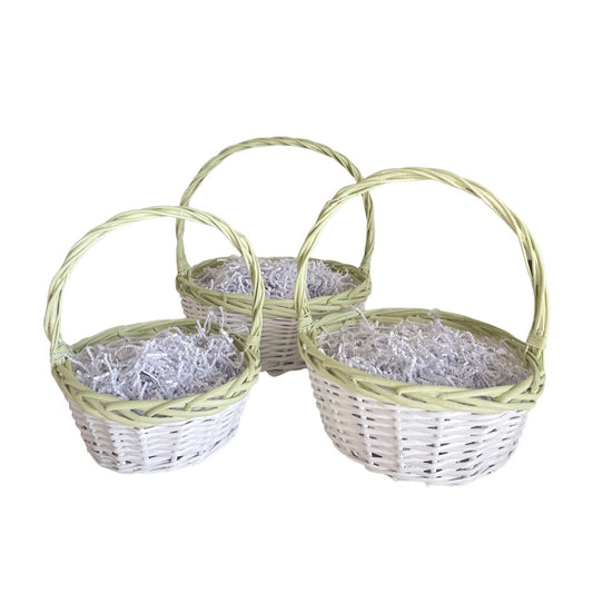 Easter Basket, White with Green