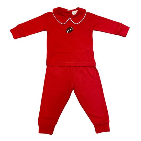 Boy's Long Sleeve Crochet Football Red Pant Set