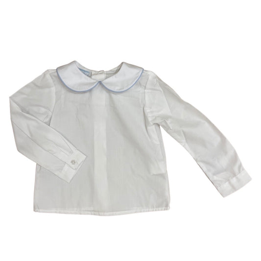 Boy's Long Sleeve Button Back Shirt, Blue Piping